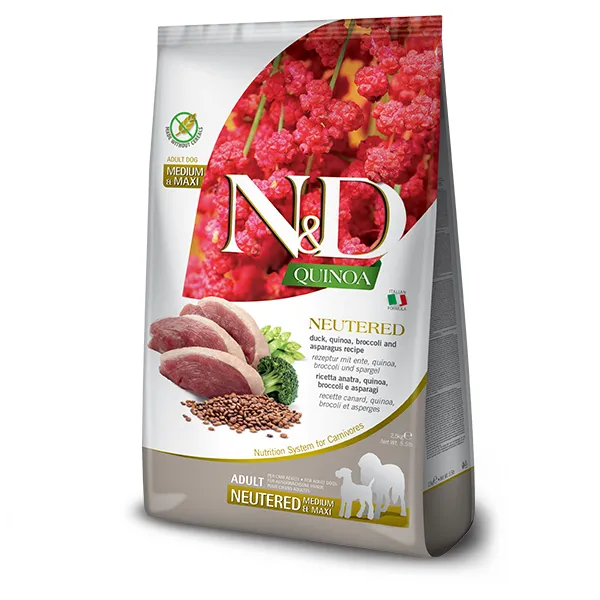 Farmina N&D Quinoa Neutered Duck, Brocooli&Asparagus сухий корм качка, кіноа, броколі та спаржа для дорослих стерилилізованих собак середніх та великих порід - 2,5 кг