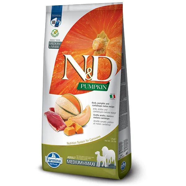 Farmina Pumpkin Adult Duck & Cantaloupe беззерновой сухой корм с уткой и дыней для собак средних и крупных пород - 12 кг