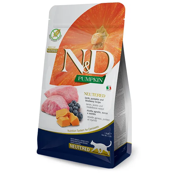 Farmina Pumpkin Neutered Adult Lamb&Blueberry сухой беззерновой корм с тыквой, ягненком и черникой для стерилизованных кошек - 5 кг