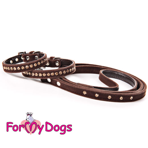 For My Dogs Ошейник велюровый с кристаллами PF0801 (коричневый)