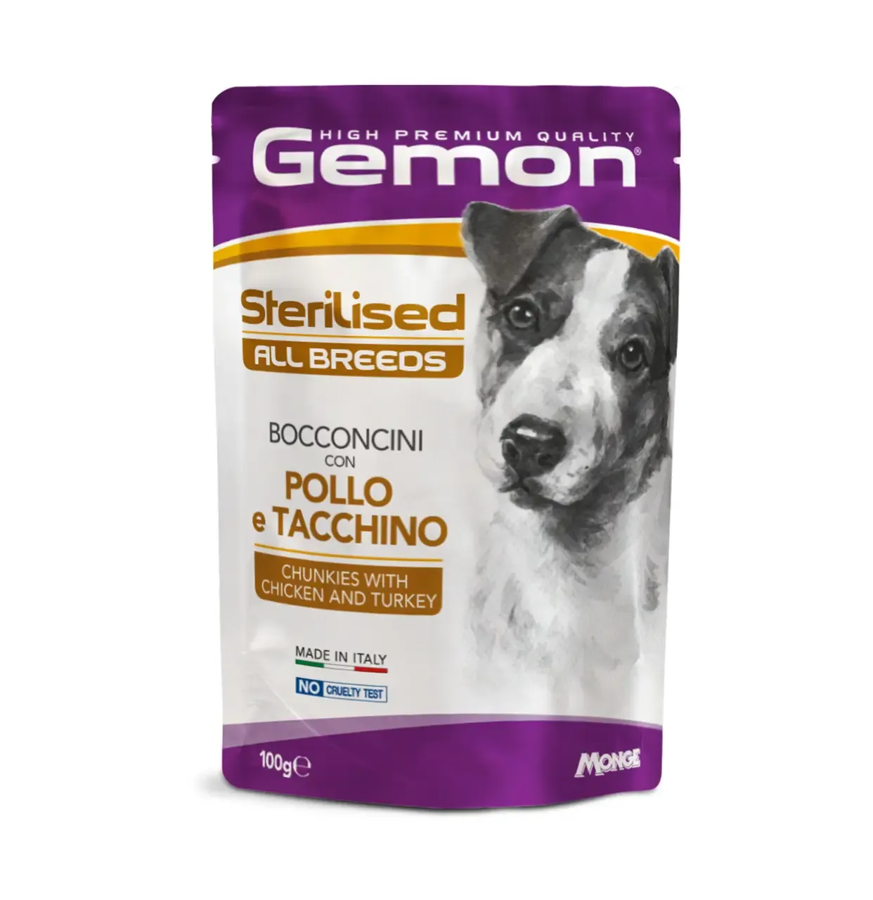 Gemon Dog Wet Sterilised All Breeds Chicken and Turkey вологий корм із куркою та індичкою для стерилізованих дорослих собак усіх порід (шматочки в желе) - 100 г