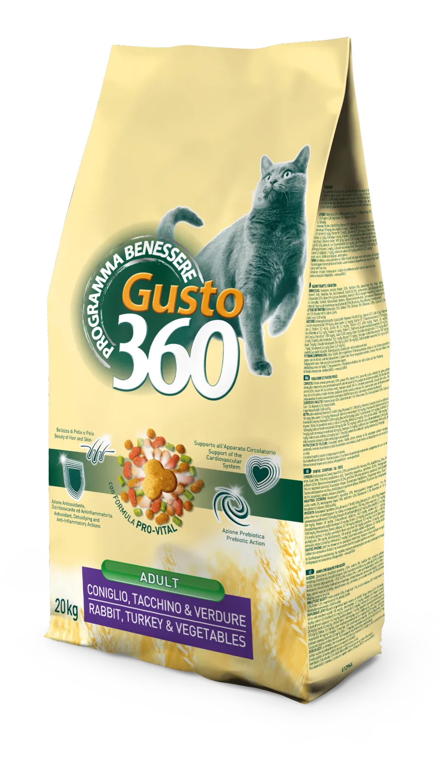 Gusto 360 Cat Adult Rabbit, Turkey and Vegetables сухой корм с кроликом, индейкой и овощами для взрослых кошек - 20 кг