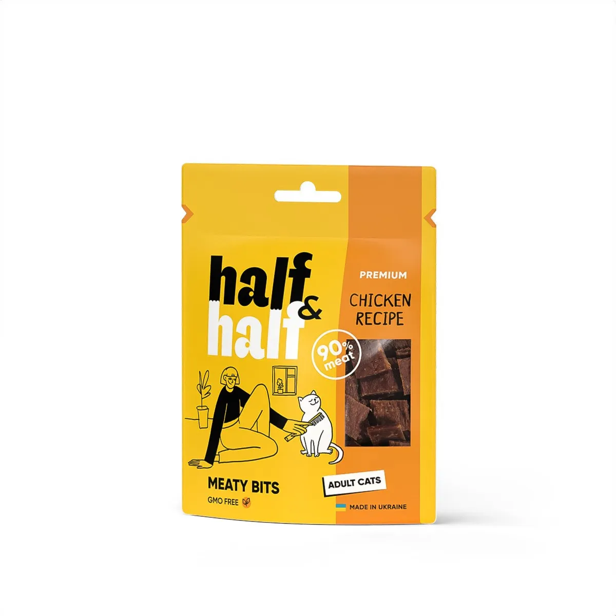 Half&Half Cat Adult Chicken лакомство для кошек в форме мясных кусочков с курицей - 50 г