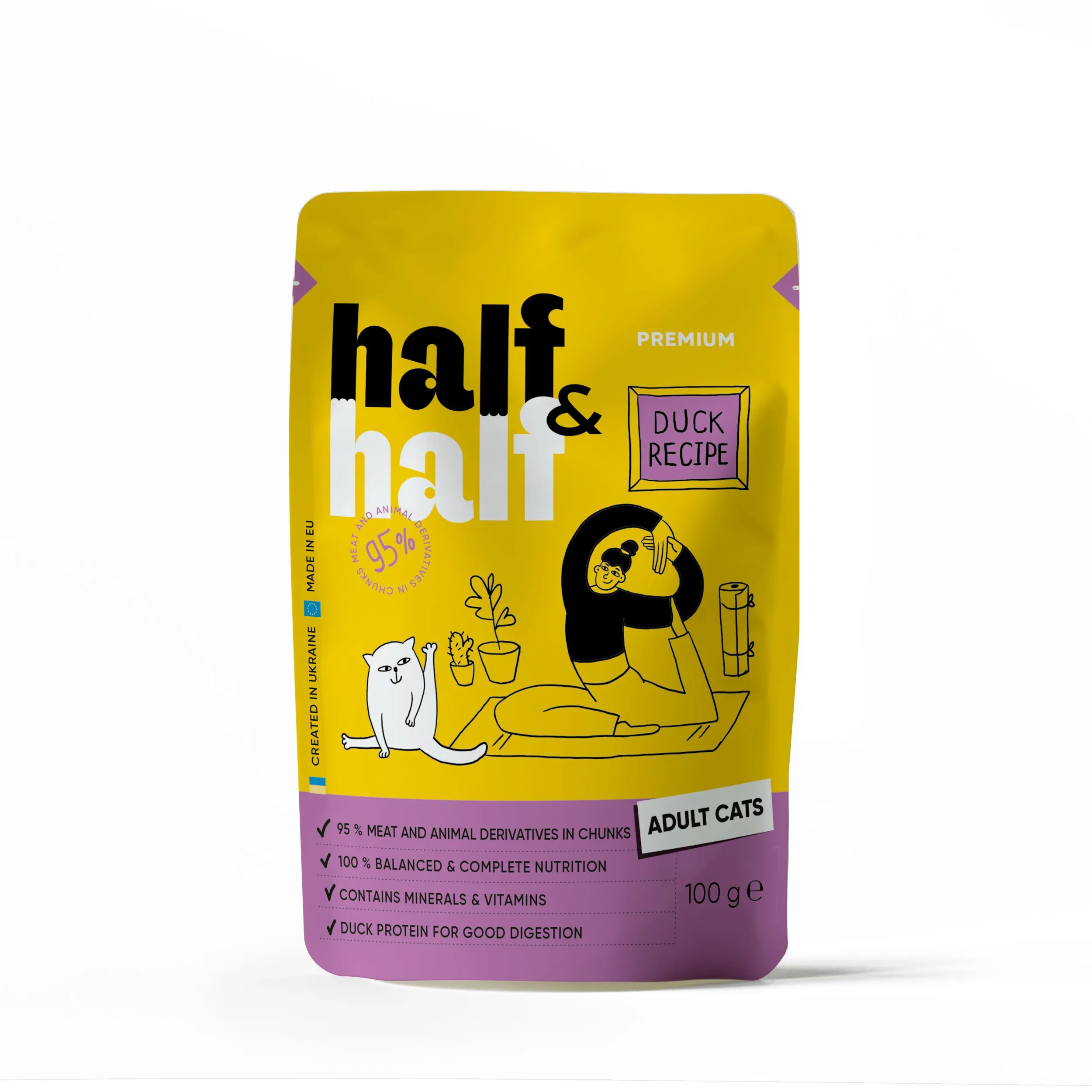 Half&Half Cat Adult Duck влажный корм для взрослых кошек, с уткой (кусочки в соусе) – 100 г