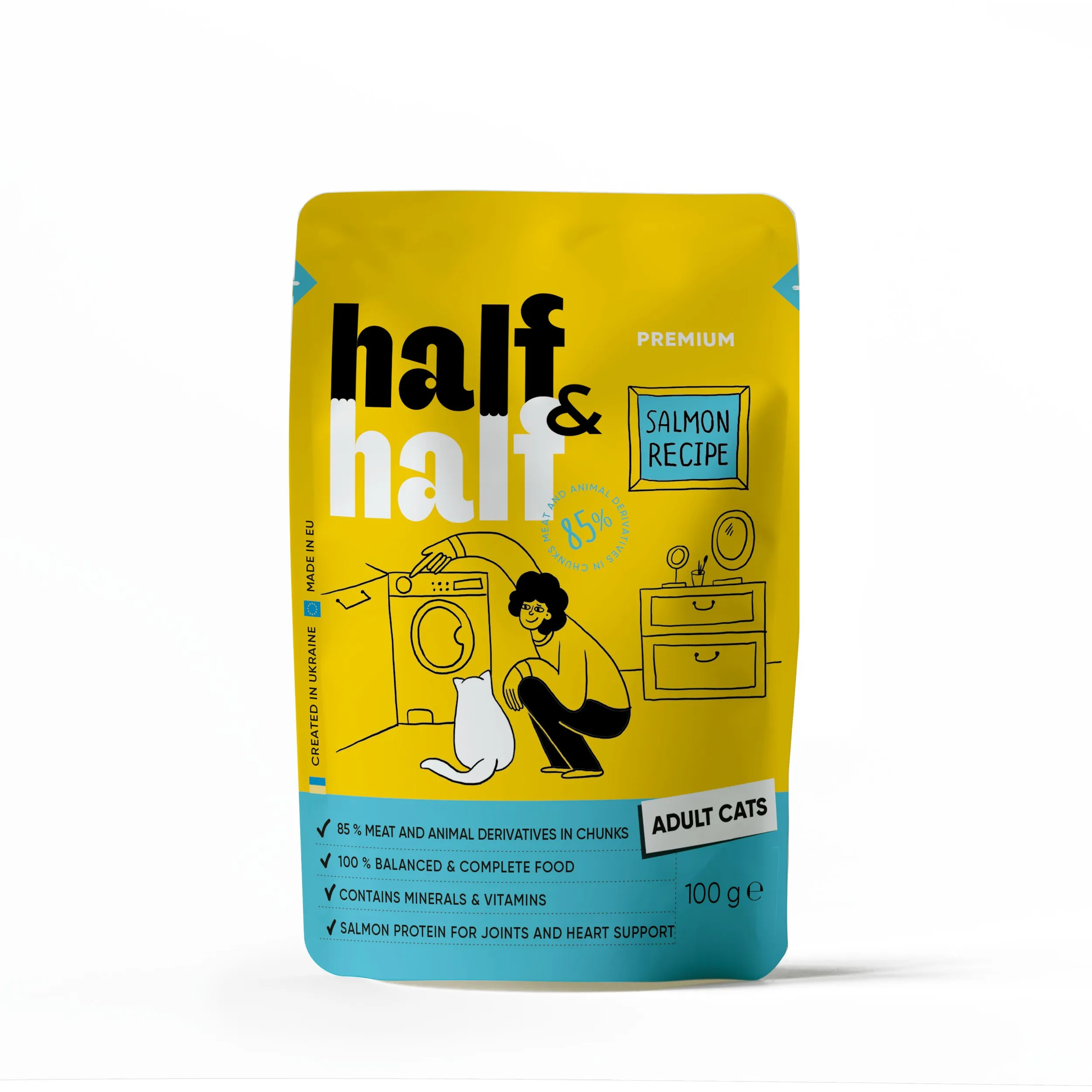 Half&Half Cat Adult Salmon влажный корм для взрослых кошек, с лососем (кусочки в желе) – 100 г