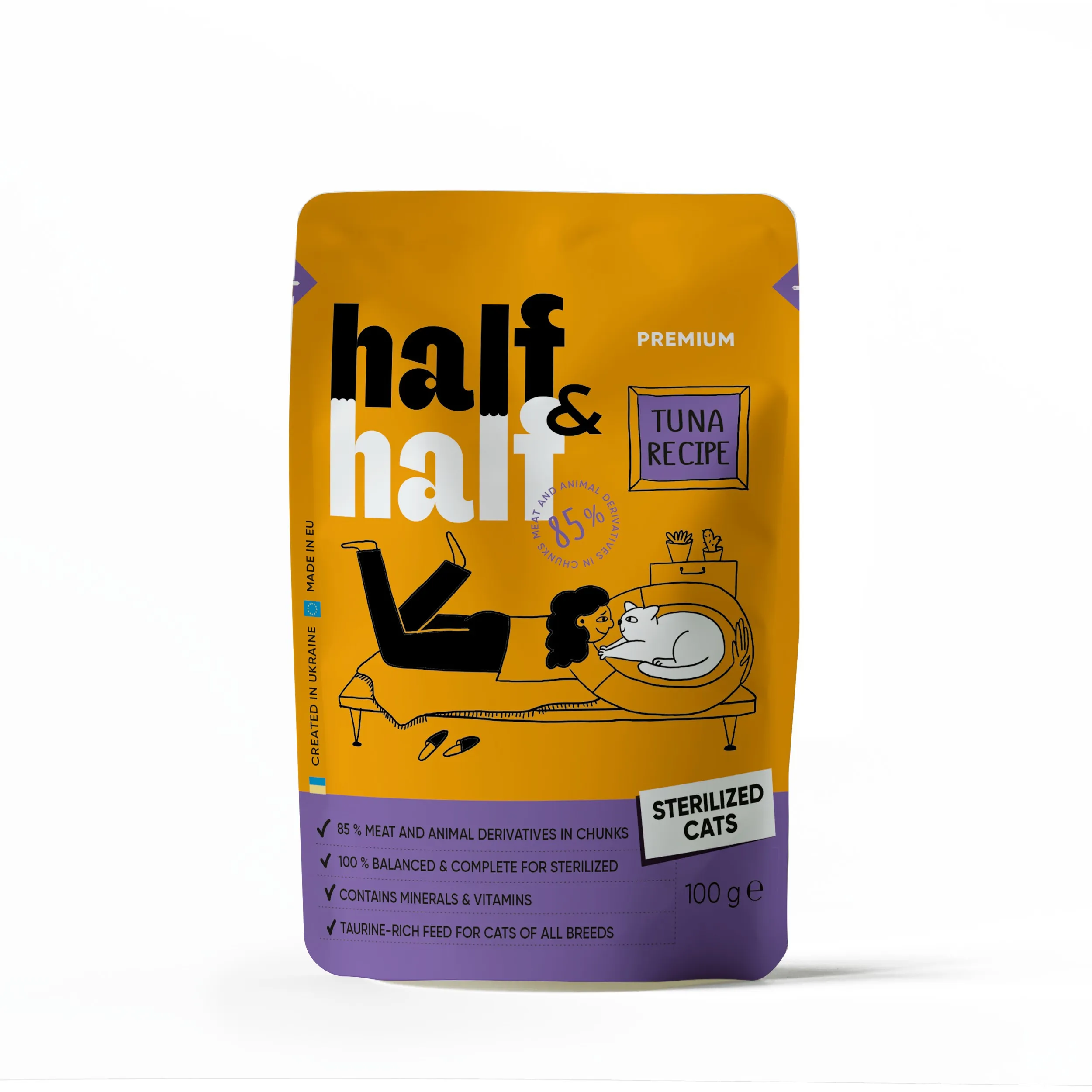 Half&Half Cat Sterilized Beef влажный корм для стерилизованных кошек, с тунцем (кусочки в соусе) - 100 г