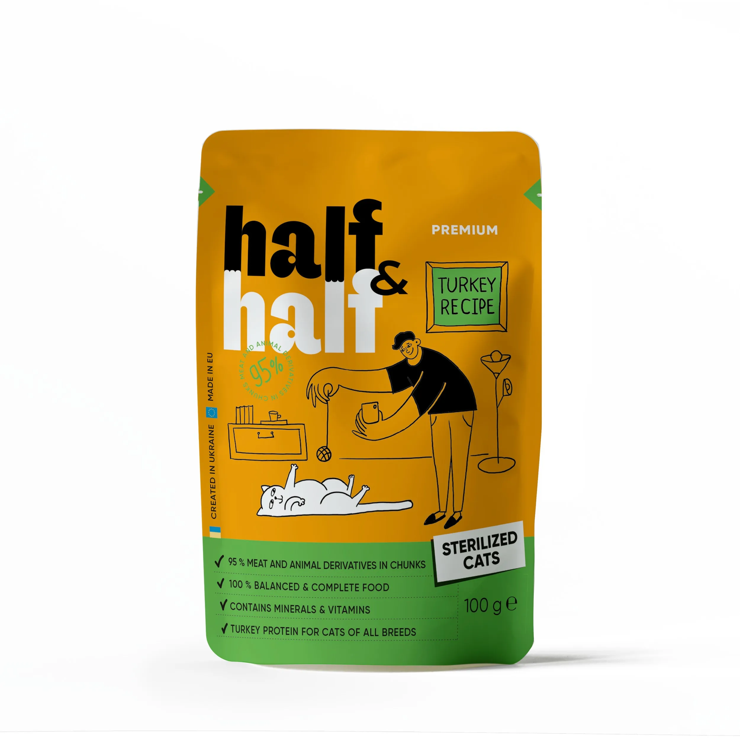 Half&Half Cat Sterilized Turkey влажный корм для стерилизованных кошек, с индейкой (кусочки в желе) – 100 г