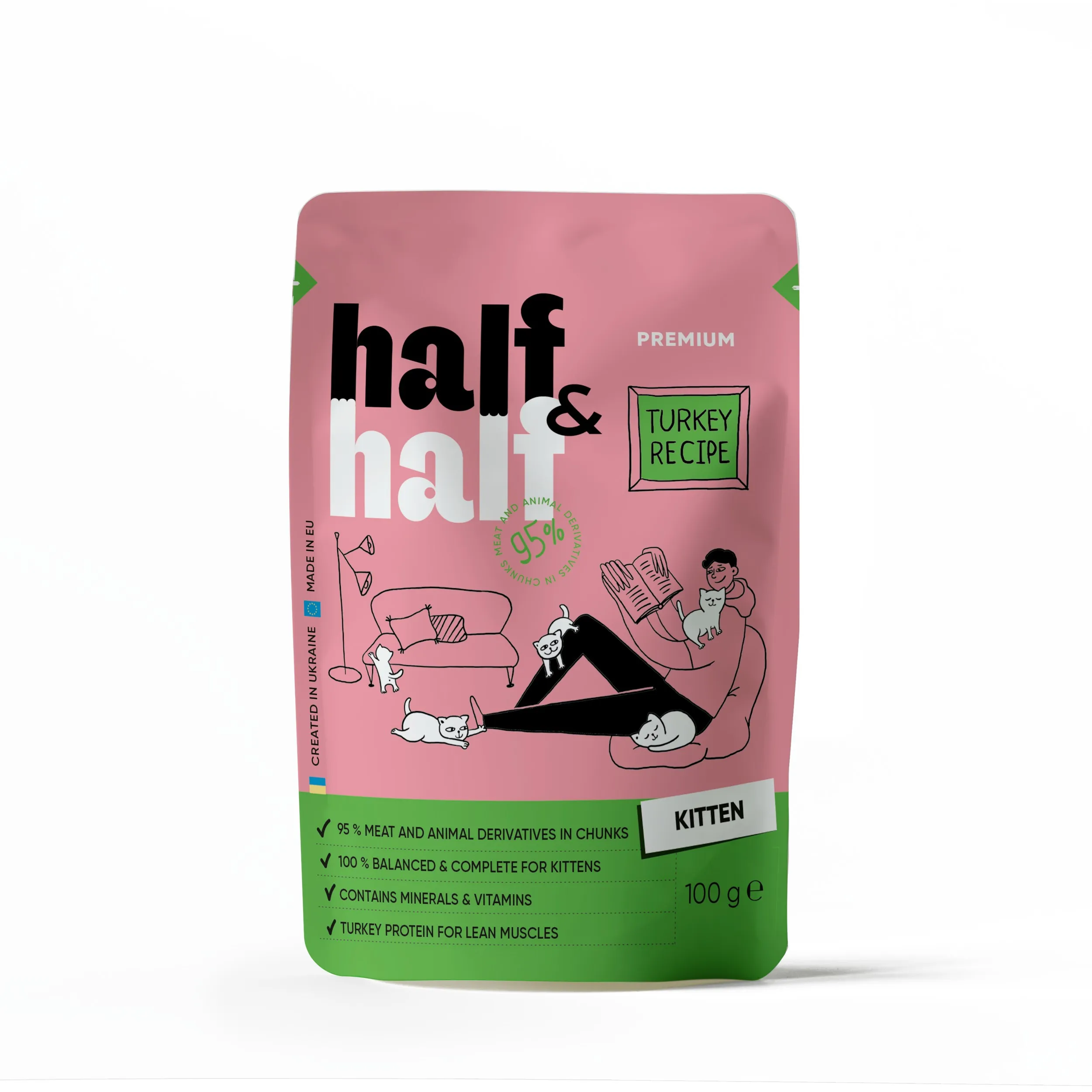 Half&Half Kitten Turkey влажный корм для котят, с индейкой (кусочки в желе) – 100 г