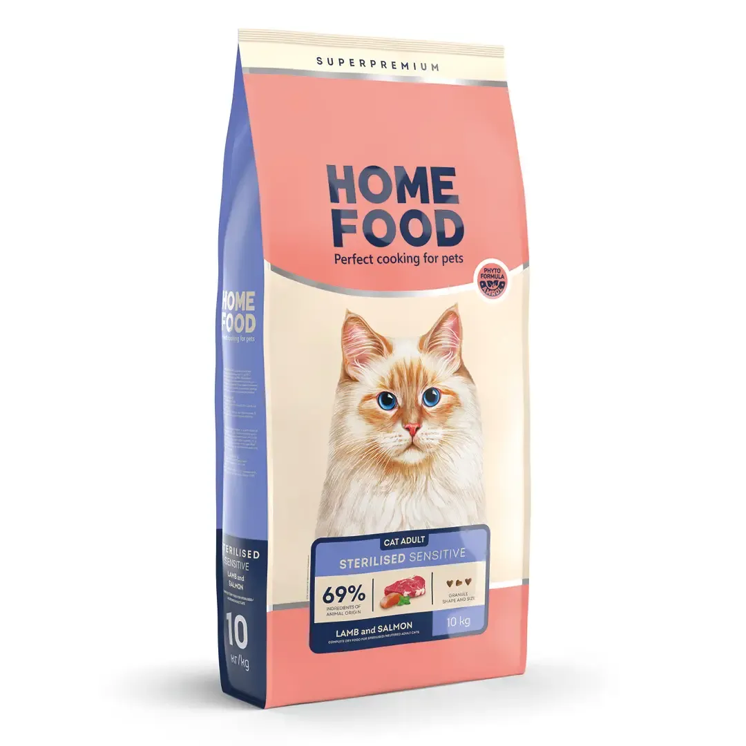 Home Food CAT Adult Sterilised Sensitive Lamb and Salmon, 10 кг, сухий корм для дорослих стерилізованих котів з чутливим травленням, ягня та лосось