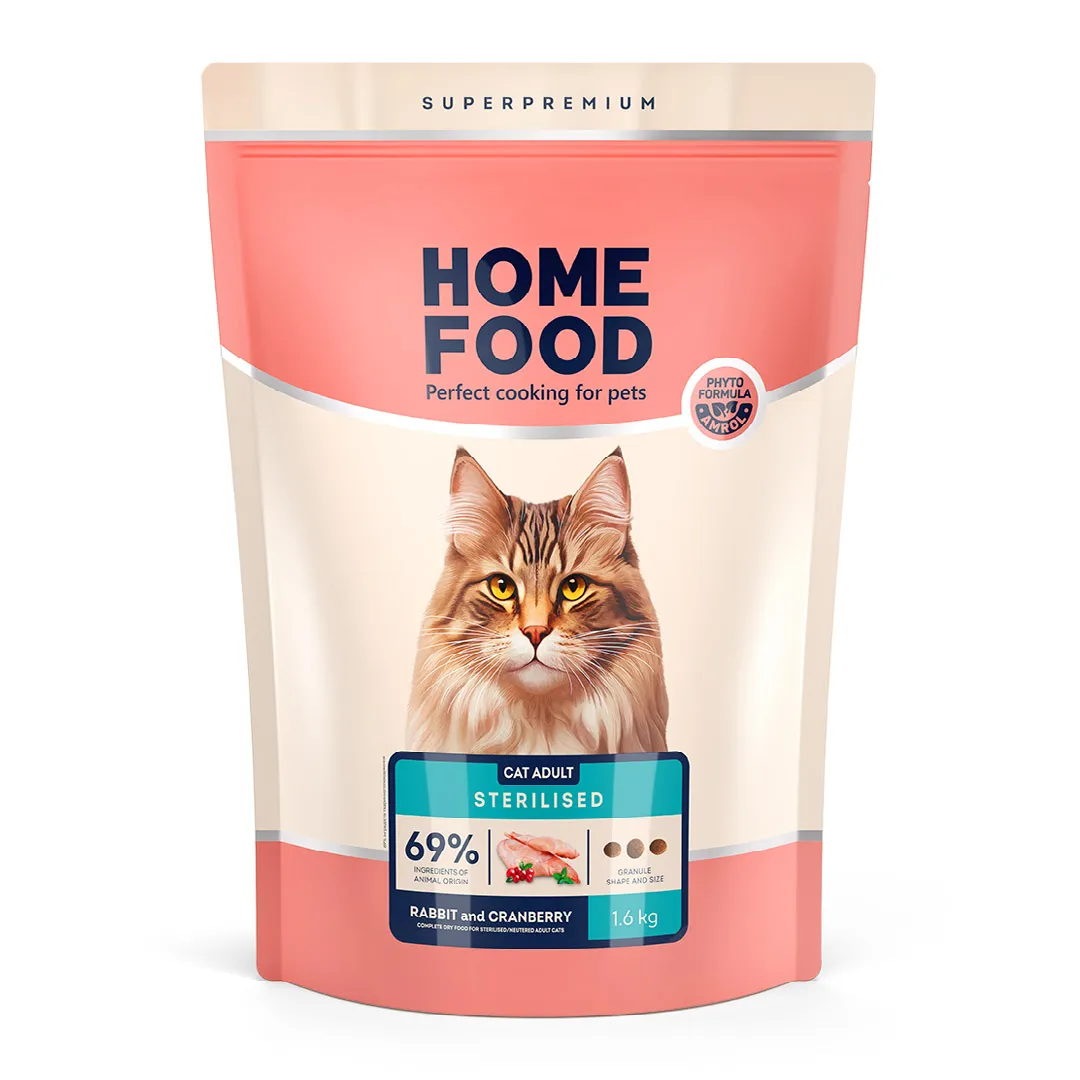 Home Food CAT Adult Sterilized Rabbit and Cranberry, 1,6 кг, сухий корм для дорослих стерилізованих кішок, кролик і журавлина