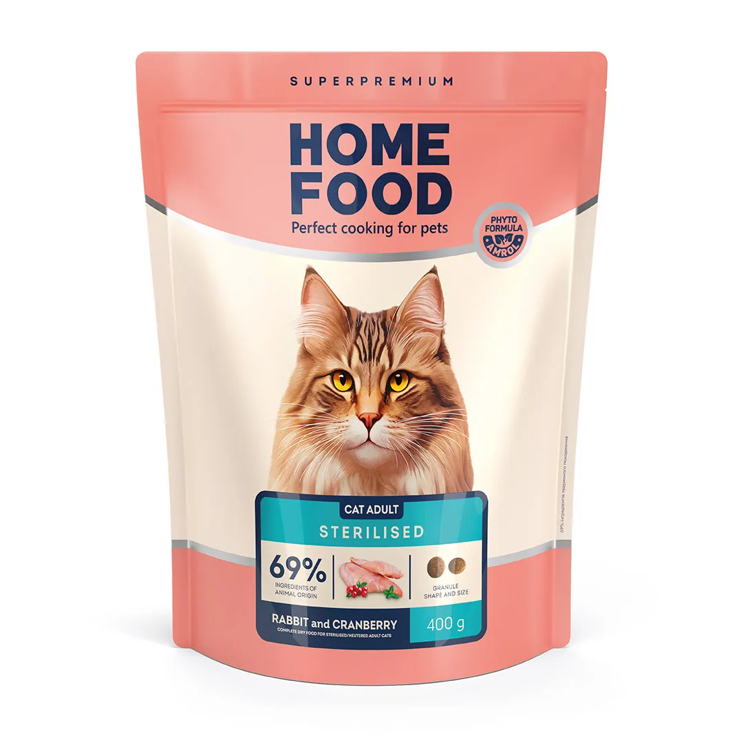Home Food CAT Adult Sterilized Rabbit and Cranberry, 400 г, сухий корм для дорослих стерилізованих кішок, кролик і журавлина