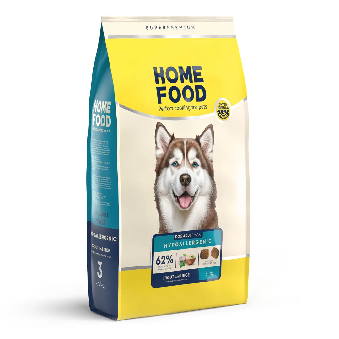 Home Food DOG Adult Maxi Hypoallergenic Trout and Rice, 3 кг, гипоаллергенный сухой корм, форель с рисом, для взрослых собак больших пород