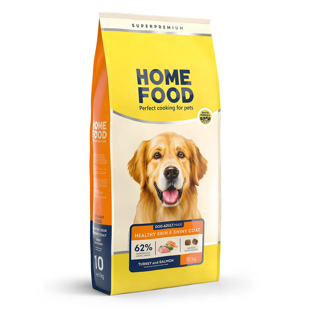 Home Food DOG Adult Maxi Healthy Skin&Shiny Coat Turkey and Salmon, 10 кг, сухой корм, индейка и лосось, для взрослых собак больших пород, здоровая кожа и блеск шерсти