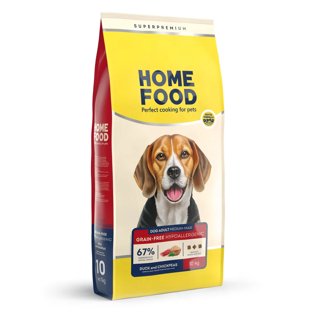 Home Food DOG Adult Medium/Maxi Grain Free Hypoallergenic Duck and Chickpeas, 10 кг, беззерновой гипоаллергенный сухой корм для взрослых собак средних и крупных пород, с мясом утки, нутом и овощами