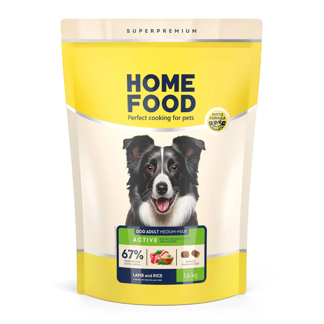 Home Food DOG Adult Medium/Maxi Active Lamb and Rice, 1,6 кг, сухой корм для взрослых активных собак и юниоров средних и крупных пород, ягнятина с рисом