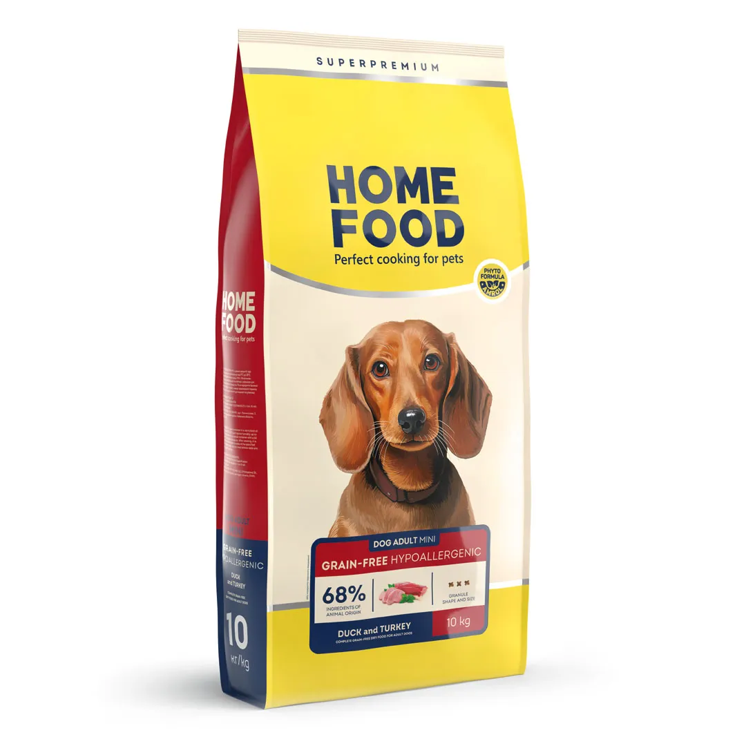 Home Food DOG Adult Mini Grain Free Hypoallergenic Duck and Turkey, 10 кг, беззерновой гипоаллергенный сухой корм для взрослых собак малых пород, утка и индейка