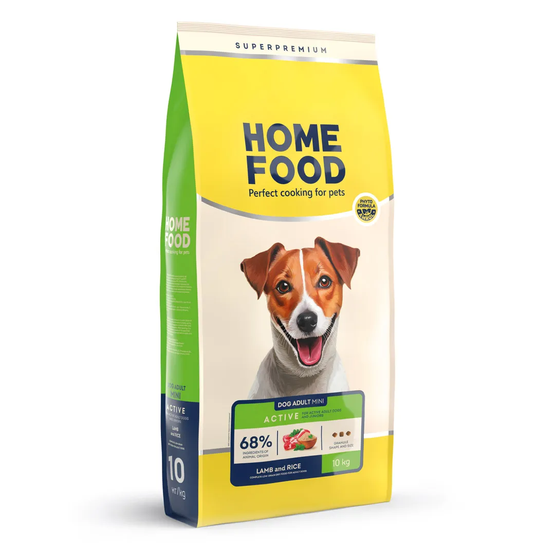 Home Food DOG Adult Mini Active Lamb and Rice, 10 кг, низкозерновой сухой корм для взрослых активных собак и юниоров мелких пород, ягненка с рисом