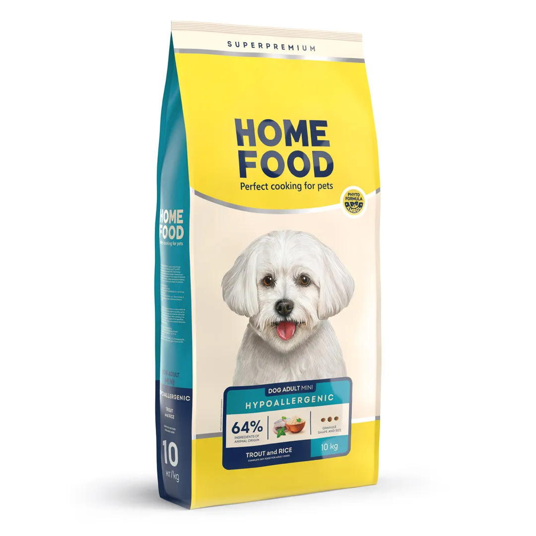 Home Food DOG Adult Mini Hypoallergenic Trout and Rice, 10 кг, гипоаллергенный сухой корм, форель с рисом, для взрослых собак мелких пород