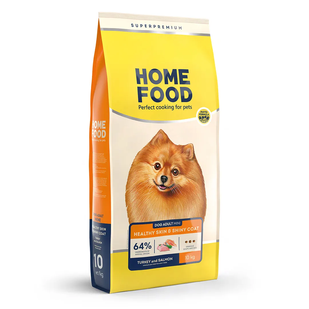 Home Food DOG Adult Mini Turkey and Salmon, 10 кг, сухой корм с индейкой и лососем, для взрослых собак мелких пород, здоровая кожа и блеск шерсти
