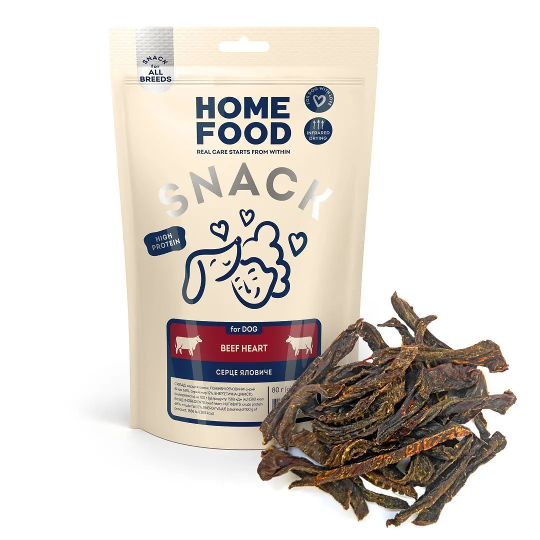 Home Food DOG Beef Heart лакомство для собак, сердце говяжье, 80 г
