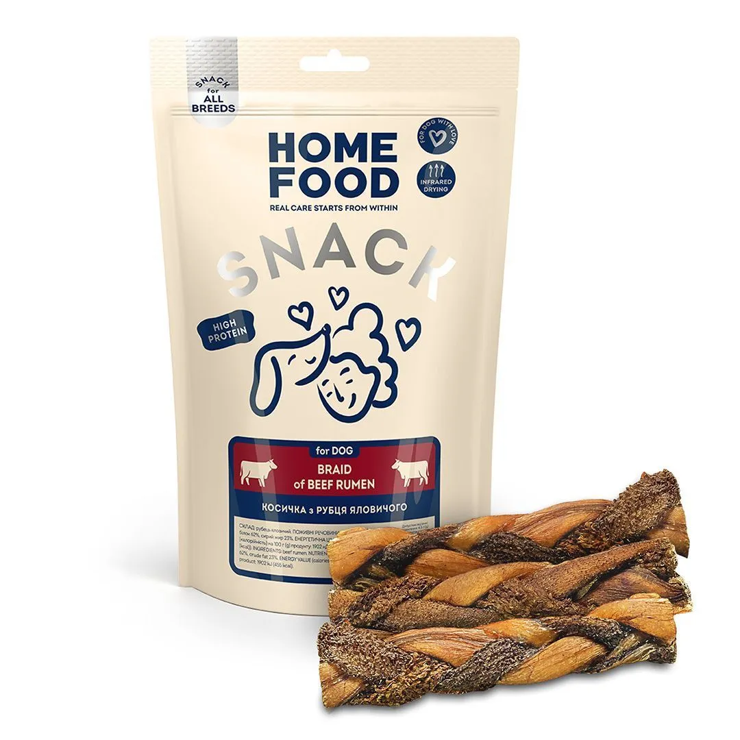 Home Food DOG Braid of Beef Rumen лакомство для собак, косичка из рубца говяжьего, 80 г Home Food DOG Braid of Beef Rumen лакомство для собак, косичка из рубца говяжьего, 80 г