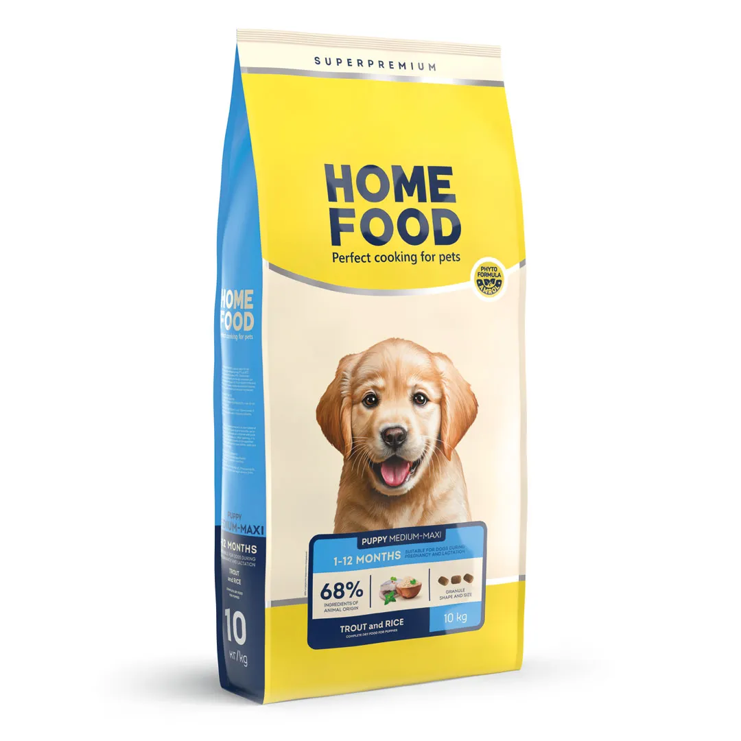 Home Food DOG Puppy Medium/Maxi Trout and Rice, 10 кг, гипоаллергенный сухой корм для щенков собак средних и крупных пород, форель с рисом
