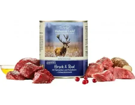 Hubertus Gold Dog Hirsch&Rind, 800 г, влажный корм для собак, оленина и говядина с топинамбуром и красными ягодами (кусочки в соусе)
