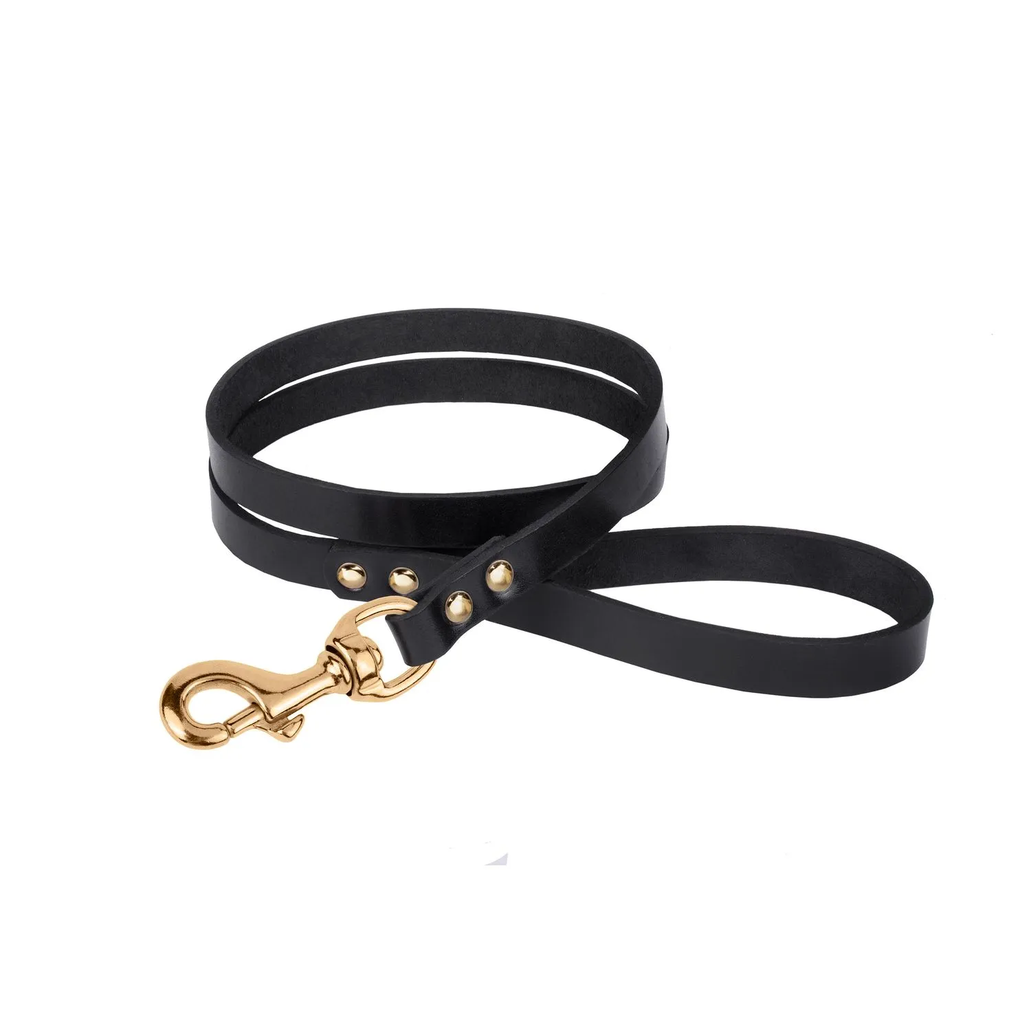 BronzeDog Premium Поводок для Собак Кожаный с Летой Латунной Фурнитурой Черный L