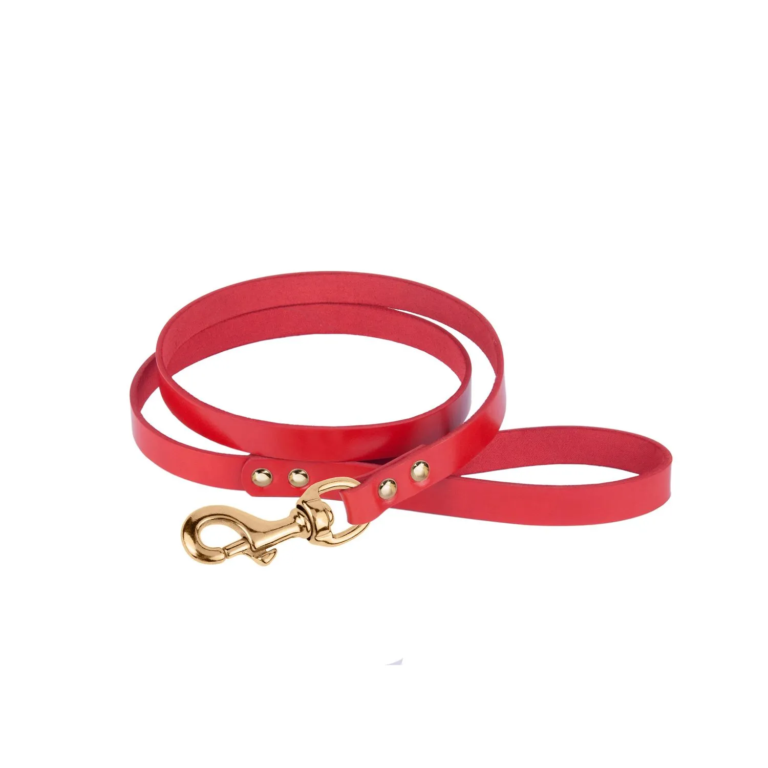 BronzeDog Premium Поводок для Собак Кожаный с Летой Латунной Фурнитурой Красный L