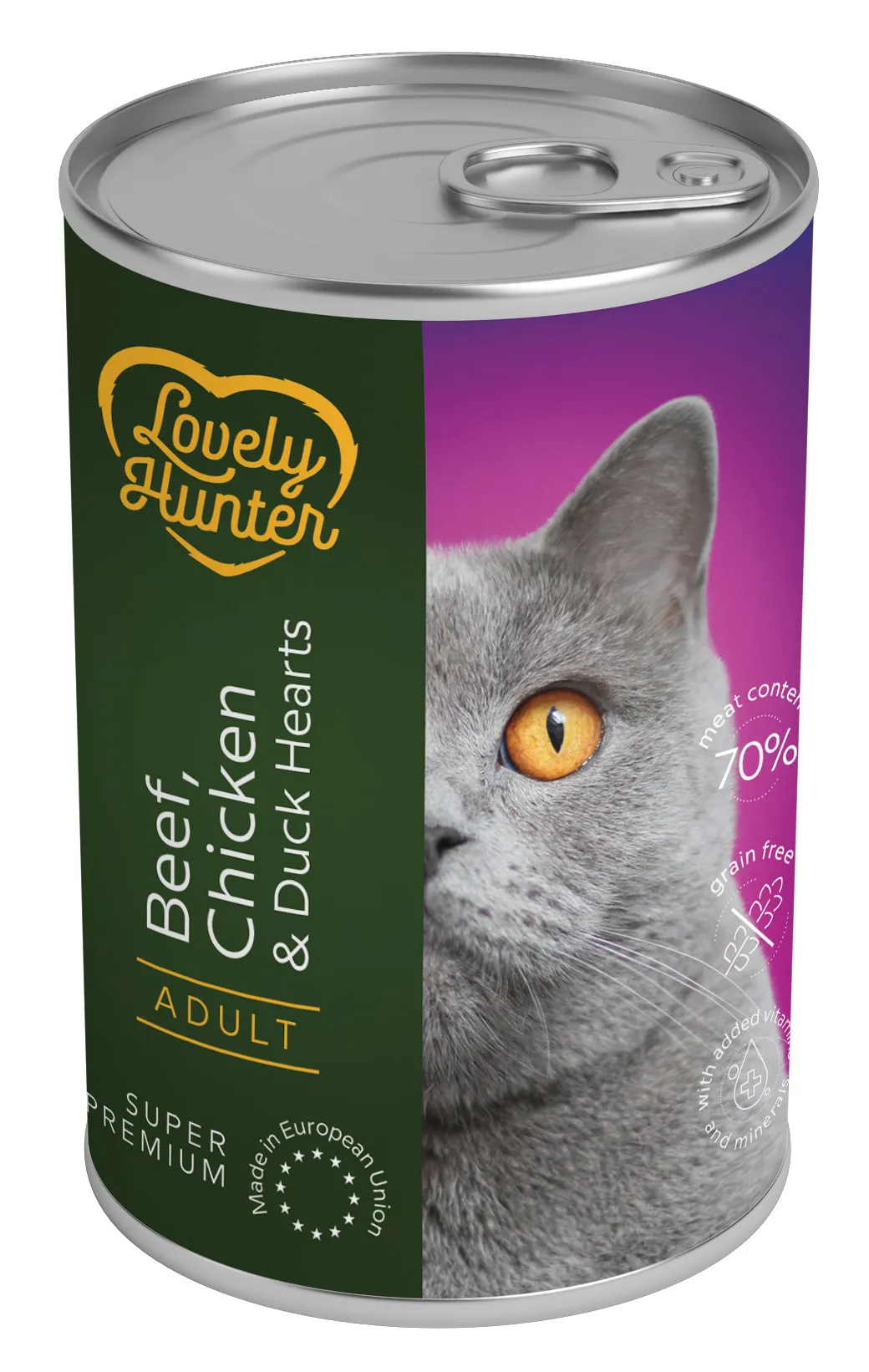 Lovely Hunter Cat Adult with Beef, Chicken and Duck hearts влажный корм для взрослых кошек с говядиной, курицей и утиным сердцем - 400 г