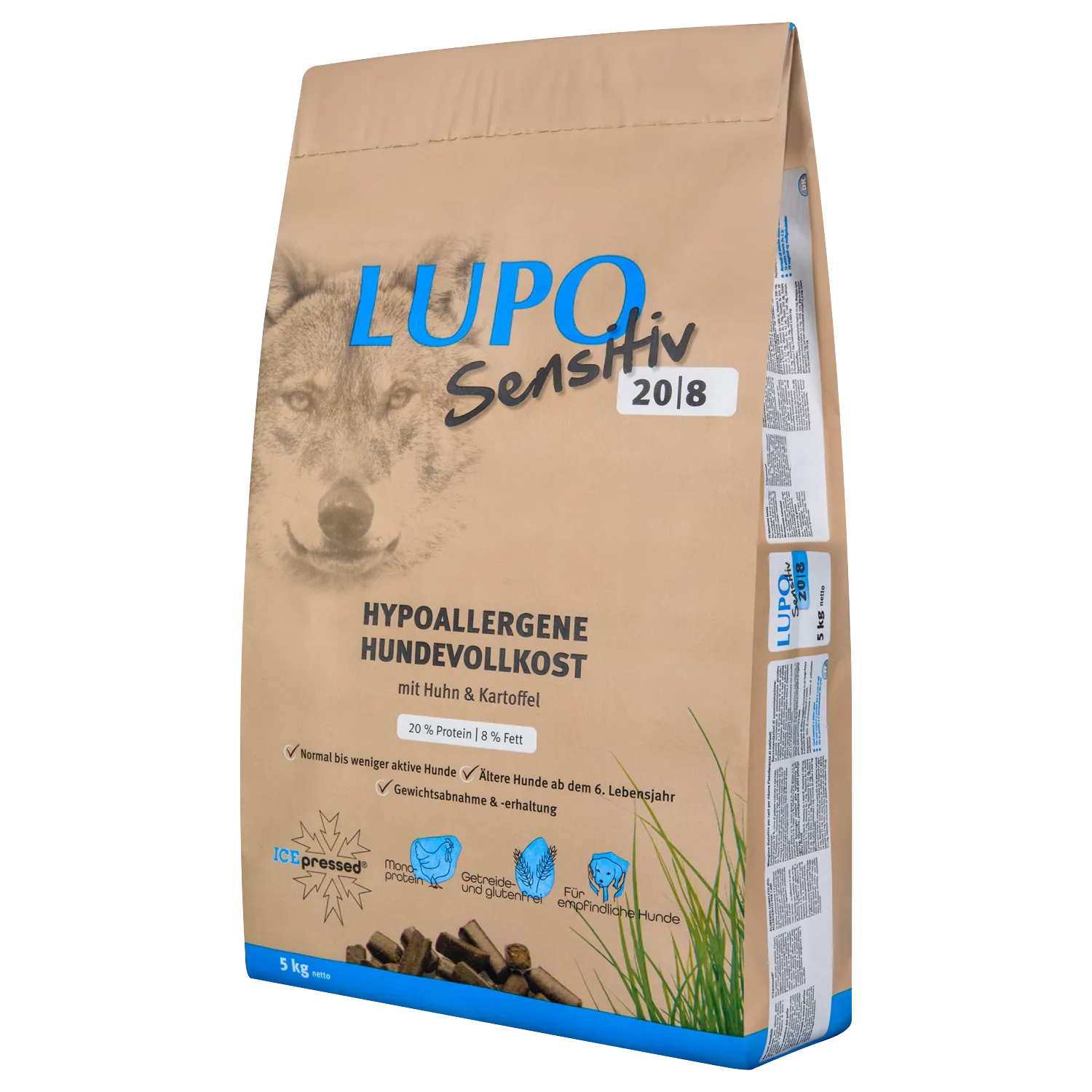 Lupo Sensitiv 20/8 Chicken and Potatoes, 5 кг, гіпоалергенний монопротеїновий сухий корм для собак, мало активнихтивних