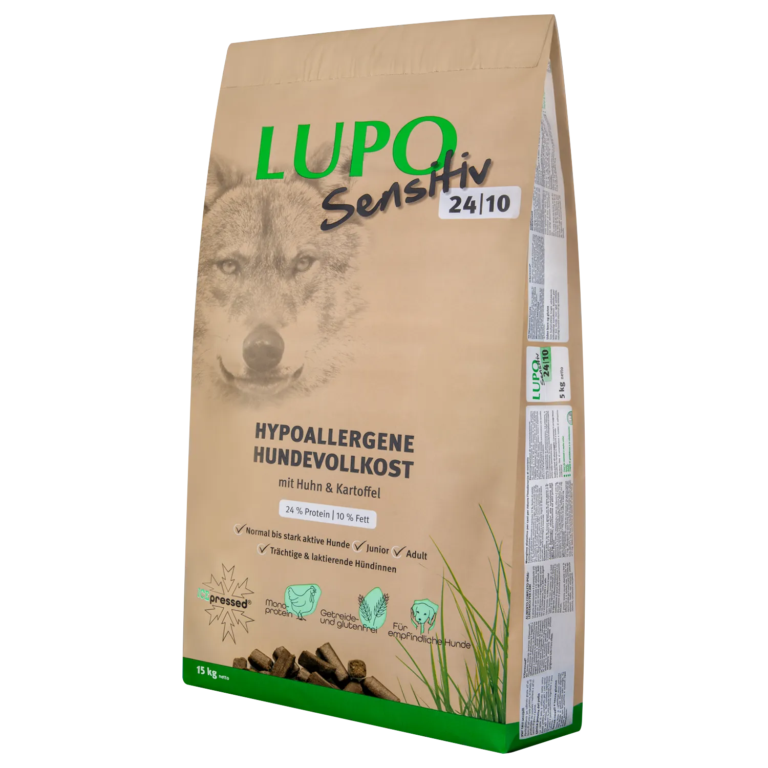Lupo Sensitiv 24/10 Chicken and Potatoes, 15 кг, гипоаллергенный монопротеиновый сухой корм для щенков и активных собак