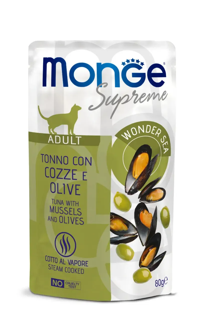 Monge Supreme Adult Cat Tuna with Mussels and Olives влажный корм для взрослых кошек с тунцом, мидиями и оливками (пауч) - 80 г