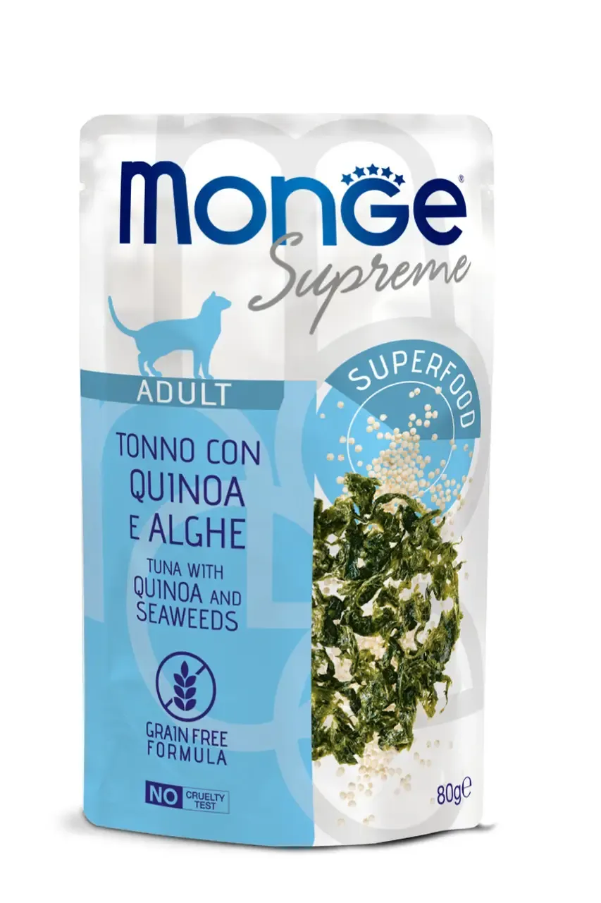 Monge Supreme Adult Cat Tuna with Quinoa and Seaweeds влажный корм для взрослых кошек с тунцем, киноа и морскими водорослями (пауч) - 80 г