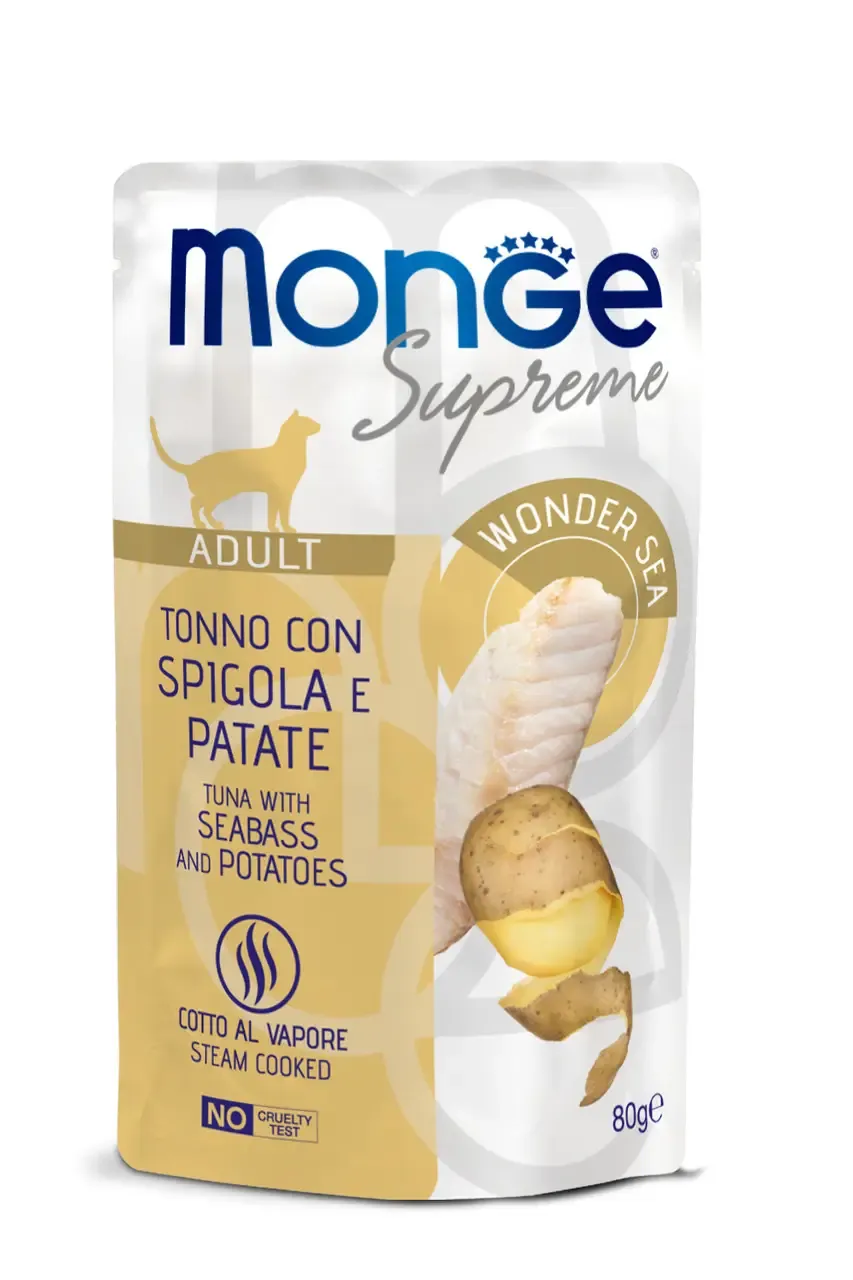 Monge Supreme Adult Cat Tuna with Seabass and Potatoes влажный корм для взрослых кошек с тунцом, сибасой и картофелем (пауч) - 80 г