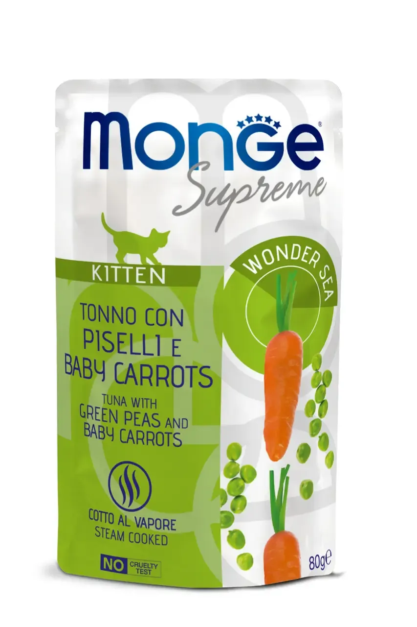 Monge Supreme Kitten Tuna with Green Peas and Baby Carrots влажный корм для котят, тунец с зеленым горошком и молодой морковью (пауч) - 80 г