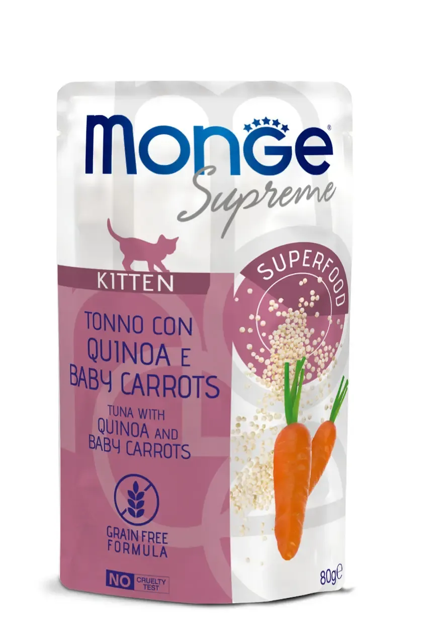 Monge Supreme Kitten Tuna with Quinoa and Baby Carrots влажный корм для котят с тунцем, киноа и молодой морковью (пауч) - 80 г
