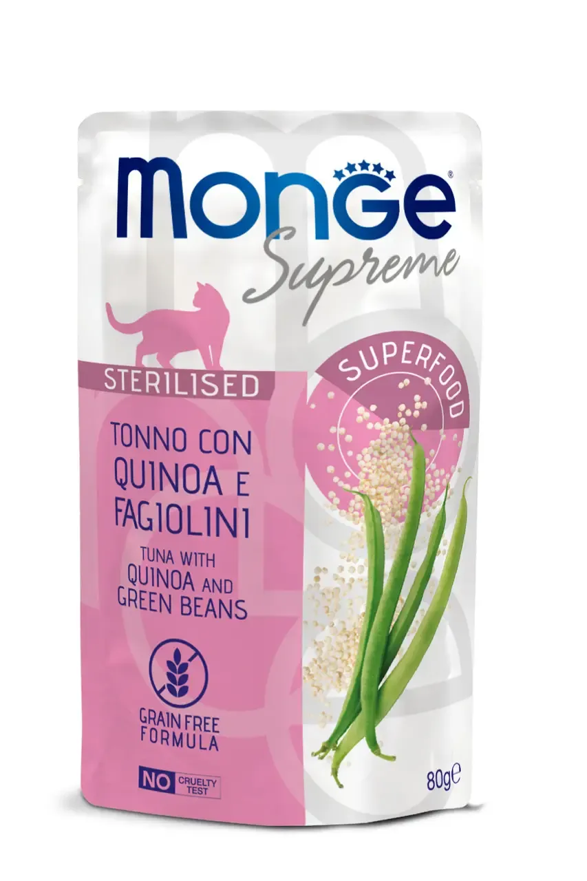Monge Supreme Sterilized Cat Tuna with Quinoa and Green Beans влажный корм для стерилизованных кошек с тунцем, киноа и стручковой фасолью (пауч) - 80 г