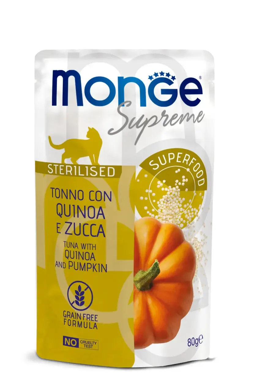 Monge Supreme Sterilized Cat Tuna with Quinoa and Pumpkin влажный корм для стерилизованных кошек тунец с киноа и тыквой (пауч) - 80 г