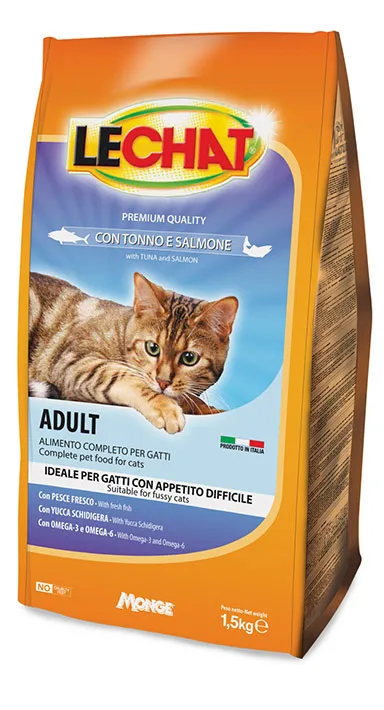Monge LeChat Cat Adult with Tuna and Salmon сухой корм для взрослых кошек с изящным аппетитом, с тунцем и лососем - 400 г