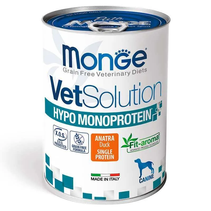 Monge VetSolution Dog Wet Hypo Monoprotein Duck монопротеиновый беззерновой влажный корм для взрослых собак с чувствительным пищеварением, утка (паштет) – 400 г
