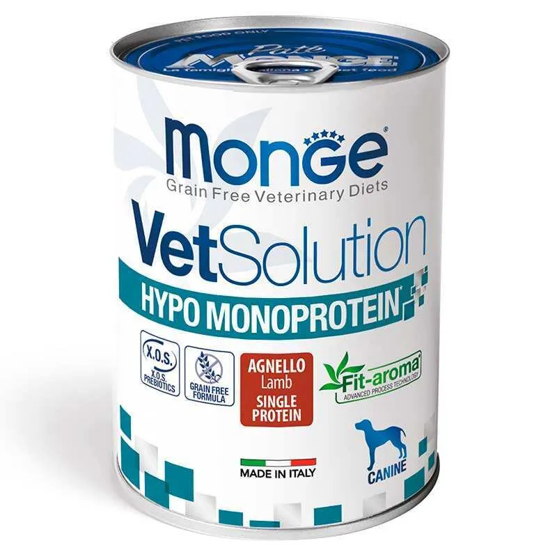 Monge VetSolution Dog Wet Hypo Monoprotein Lamb монопротеиновый беззерновой влажный корм для взрослых собак с чувствительным пищеварением, ягненок (паштет) – 400 г