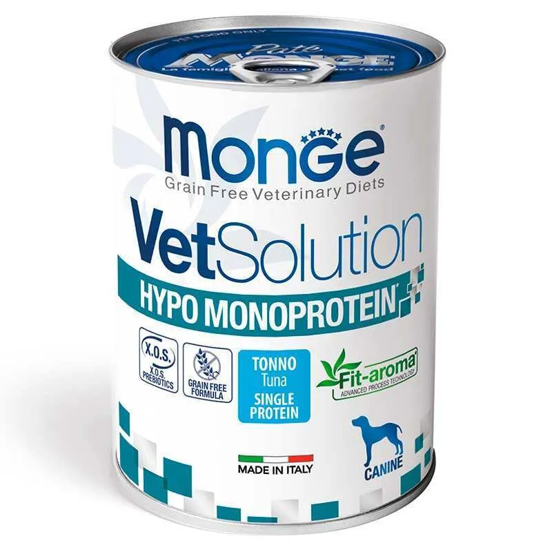 Monge VetSolution Dog Wet Hypo Monoprotein Tuna монопротеиновый беззерновой влажный корм для взрослых собак с чувствительным пищеварением, тунец (паштет) – 400 г