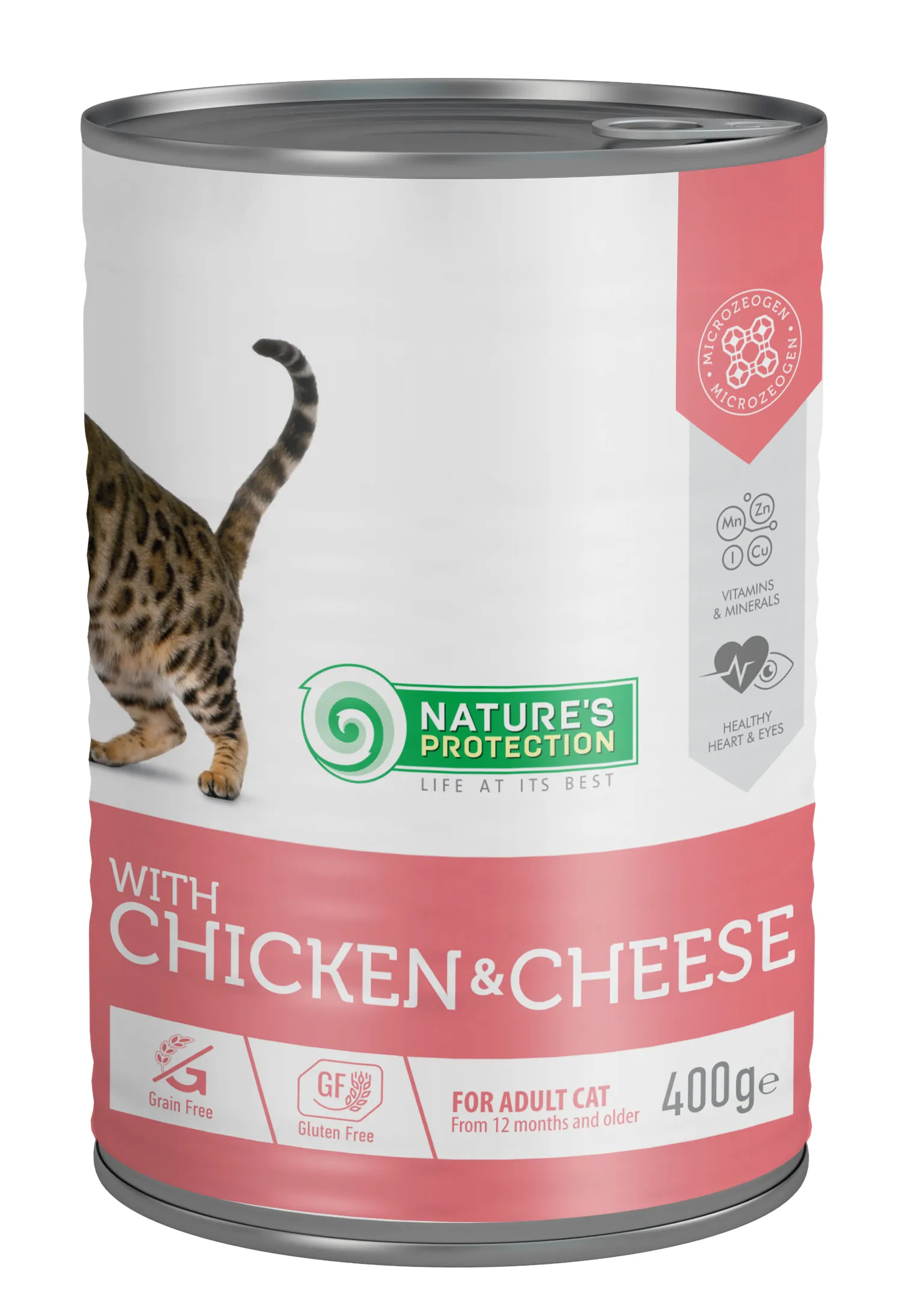 Nature's Protection Cat Adult Grain Free Chicken&Cheese, 400 г, вологий корм для дорослих котів з куркою та сиром (шматочки в соусі)