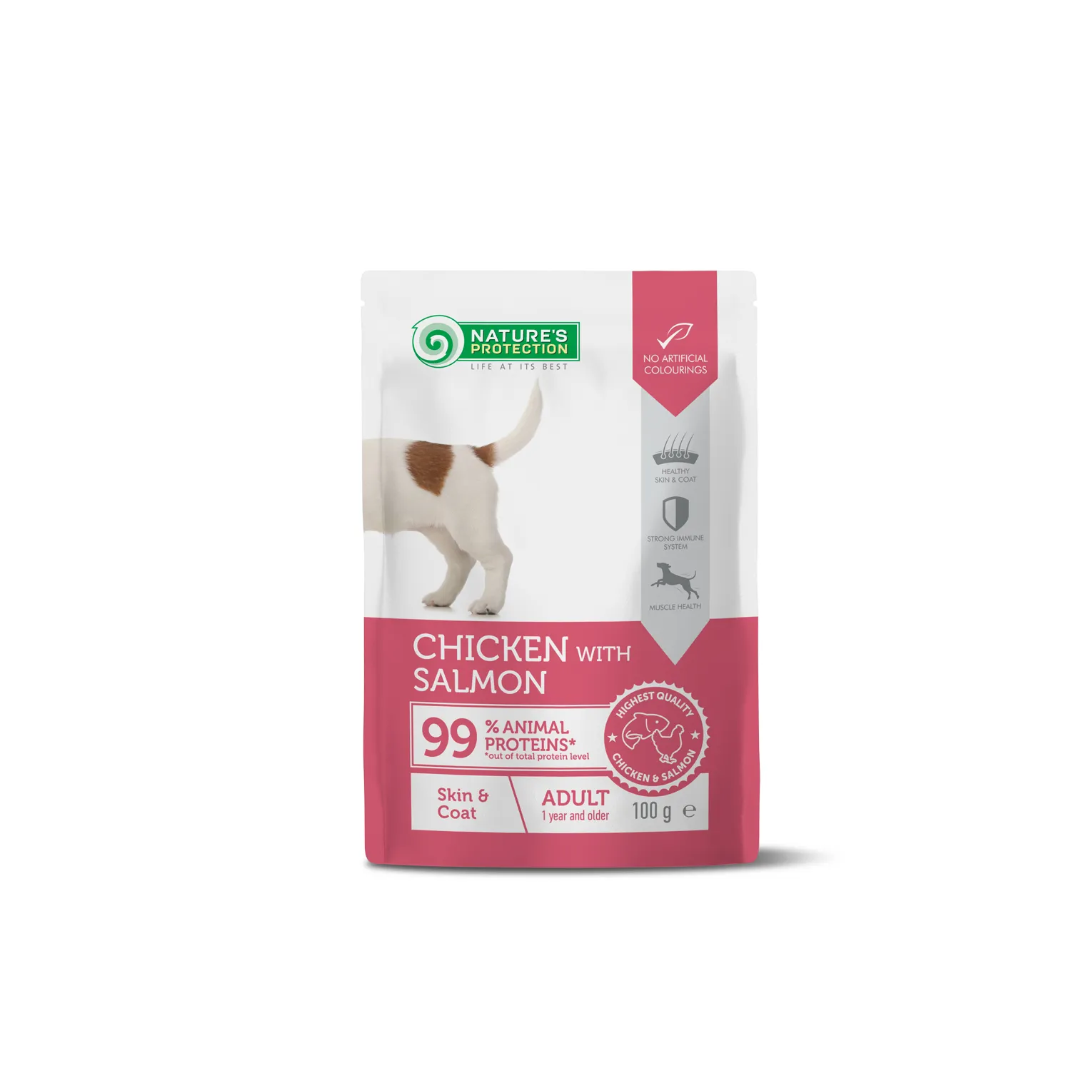 Nature’s Protection Dog Adult Skin&Coat Chicken and Salmon, 100 г, влажный корм для взрослых собак для здоровой кожи и сияния шерсти с курицей и лососем (кусочки в соусе, пауч)
