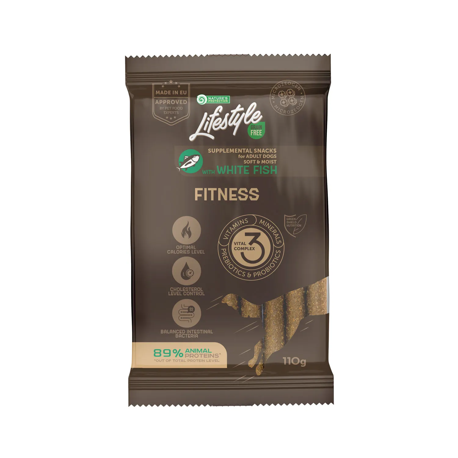 Nature's Protection Lifestyle Dog Adult Grain Free Fitness White Fish, 110 г, беззернові ласощі для активних дорослих собак всіх порід, з білою рибою