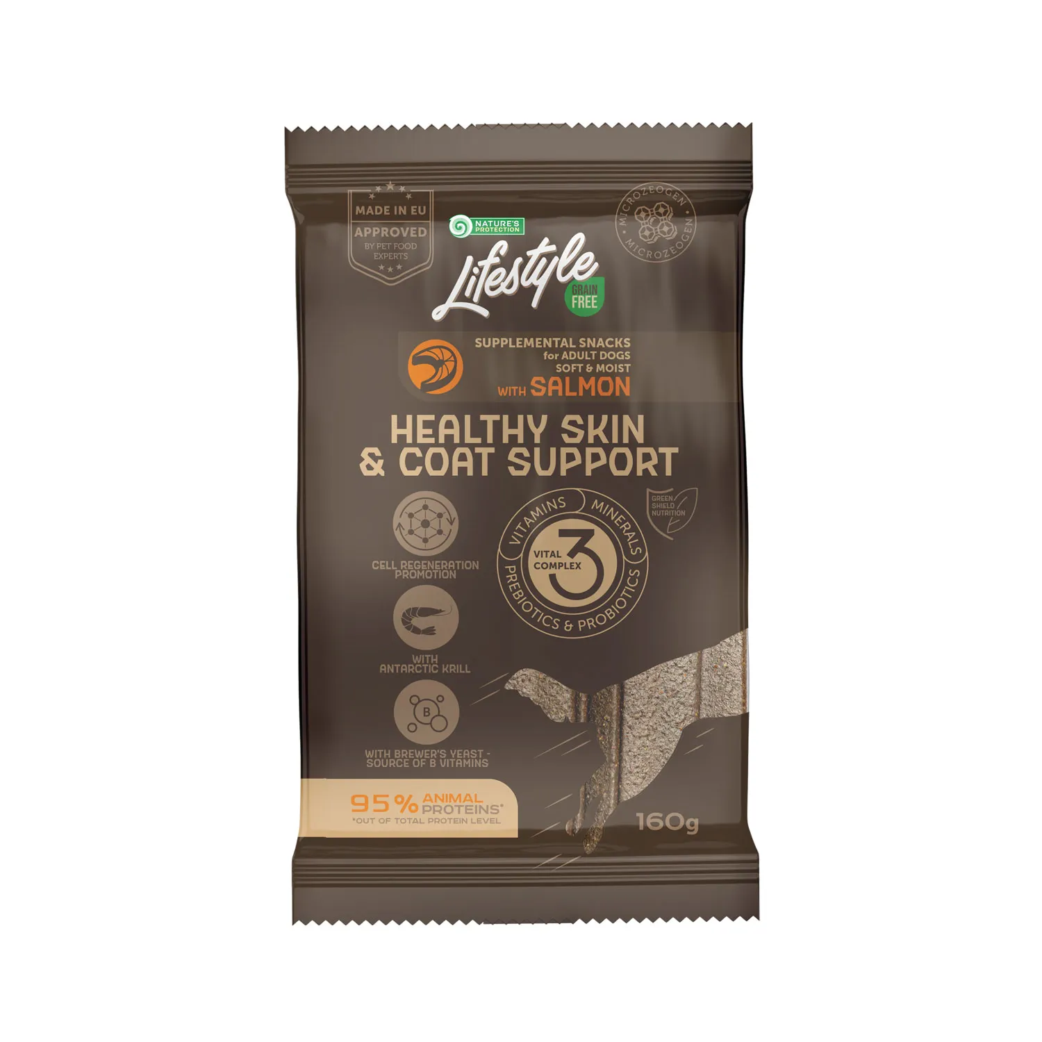 Nature's Protection Lifestyle Dog Adult Grain Free Healthy Skin&Coat Support Salmon, 160 г, беззернові ласощі для дорослих собак всіх порід, здоров'я шерсті та кожи, з лососем