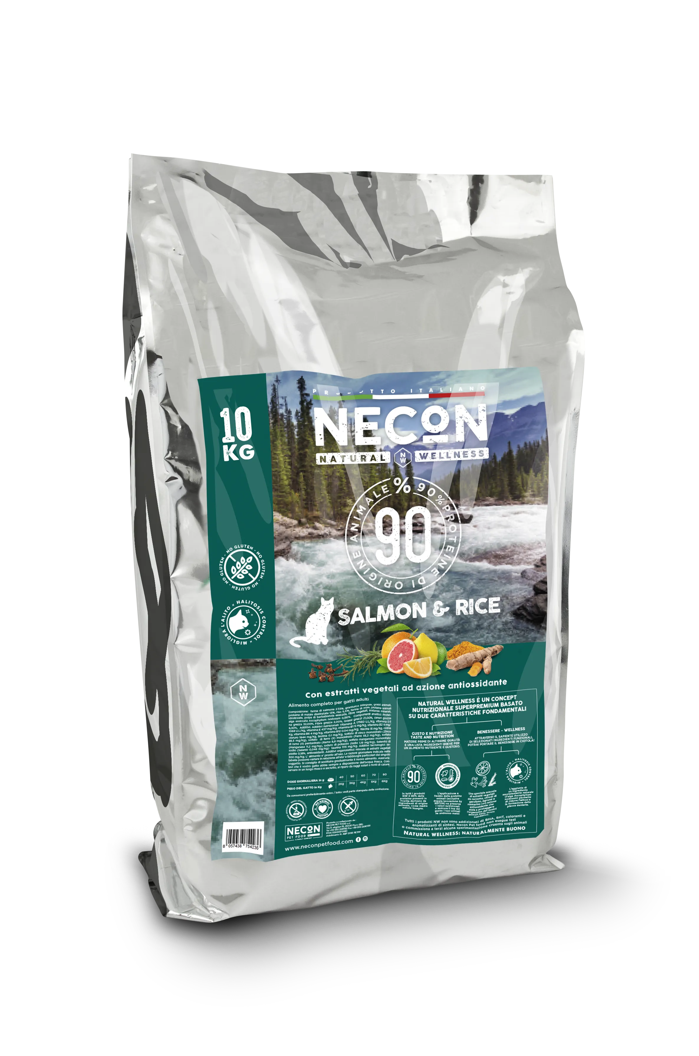 Necon Natural Wellness Cat Adult Salmon and Rice сухий корм з лососем та рисом для дорослих котів - 10 кг