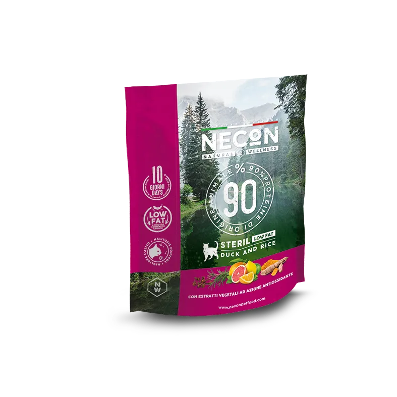 Necon Natural Wellness Cat Steril Low Fat Duck and Rice сухой корм с уткой и рисом для стерилизованных кошек склонных к ожирению - 400 г