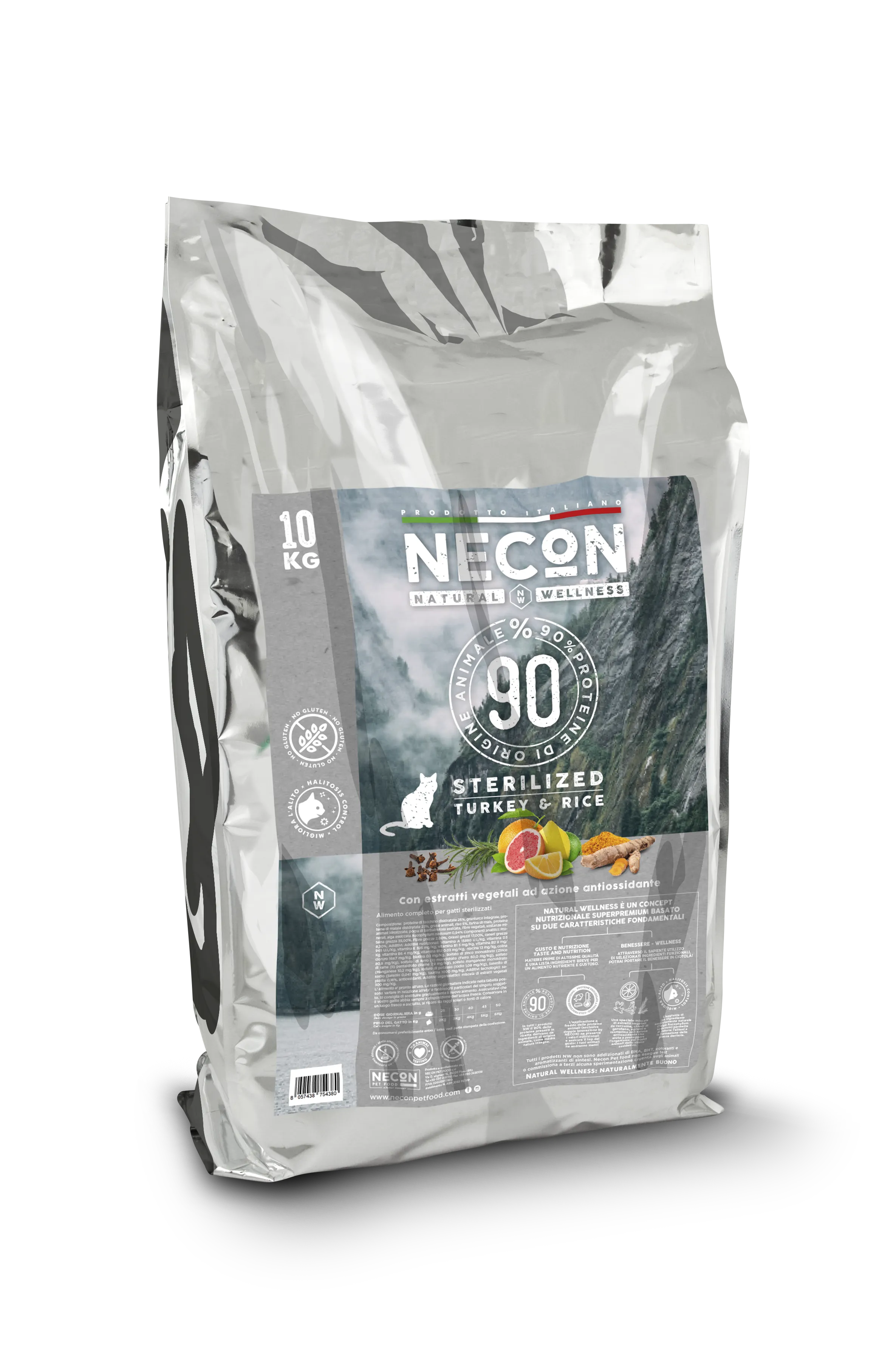 Necon Natural Wellness Cat Sterilized Terkey and Rice сухой корм с лососем и рисом для стерилизованных кошек - 10 кг